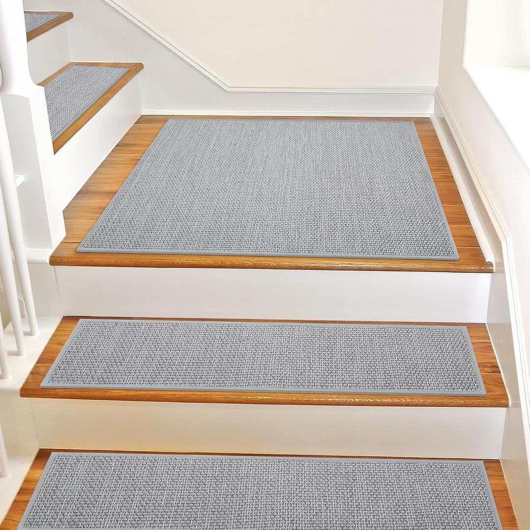 SMILOOL Non Slip Stair Landing Rug for Wooden Steps Indoor, Stair Landing Mat Square 31" x 31" Landing Rugs for Wood Stairs, Carpet Stair Treads Matching Mats, Light Grey