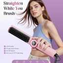 Hair Straightener Brush: Upgraded Straightening Comb for Women with Dual Voltage, Pink