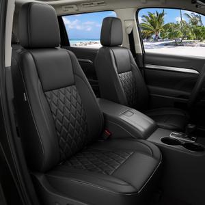 1:1 Custom Fit Seat Covers for Toyota Highlander 2014-2019 7 Seaters,Luxury Waterproof Full Set Seat Cover,Faux Leather Cars Interior Covers Protection-Black