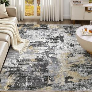 UERMEI 8x10 Area Rug for Living Room - Washable Neutral Modern Abstract Carpet, Non-Slip Soft Large Indoor Floor Rugs for Bedroom Home Office & Under Dining Table Decor, Black/White/Gold