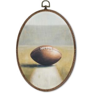 FLAWAFLOMA Vintage Football Oval Wall Art Decor, Sports Nursery Canvas Wall Art Framed, Football Hanging Decorations for Boys Room Bedroom Playroom Sports Room Decor, 8.6x11.4 Inch