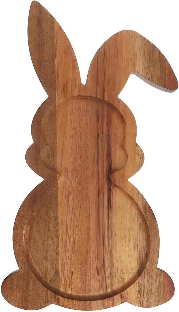 Rabbit Shape Charcuterie Board for Easter,Farmhouse Bunny Cutting Board,Rabbit-Shaped Wooden Charcuterie Serving Platters for Easter or Spring Rustic Decorative,Wood Serving Wood Trays for Food (13.6"L x 7.9"W)