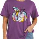 Women's Halloween Tops, Pumpkin Head Graphic Tees with Subtle Ghost Accents for Spooky Season Casual Wear (Purple, XL)