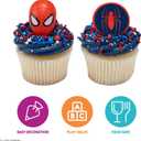DecoPac Marvel's Spider-Man Spider and Mask Rings, Spider-Man Cupcake Decorations, Red and Blue Food Safe Cake Toppers 24 Pack