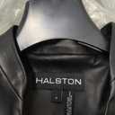 HALSTON Women's Long Vegan Leather Gold Hardware Jacket, Size 8