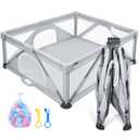 ANGELBLISS Baby Playpen, Foldable Playpen for Babies and Toddlers, Indoor & Outdoor Baby Activity Center with Visible Breathable Mesh, Portable Play Yard with 2 Handlers+50 Balls (71*79in, Grey)