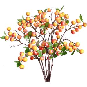 Forlaoers Real Looking 8Pcs 21.6 Inch Orange Faux Berry Stems Artificial Flowers Artificial Berries for Room Office Decor Kitchen Table Vase Arrangements Bathroom Christmas Decorations Indoor