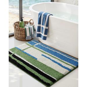 DEXI Striped Bath Mats for Bathroom 43x24, Washable Absorbent Bathroom Rugs with Non Slip Backing, Extra Soft Plush Microfiber Shower Rugs for Tub, Floor, Sink, Blue and Green