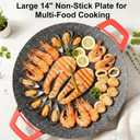 Electric Indoor Grill Nonstick Smokeless, 14 Inch Round Griddle with Temperature Control, Includes Oil Brush & Food Tongs for Kitchen, BBQ, Pan Searing Steak, Pancakes