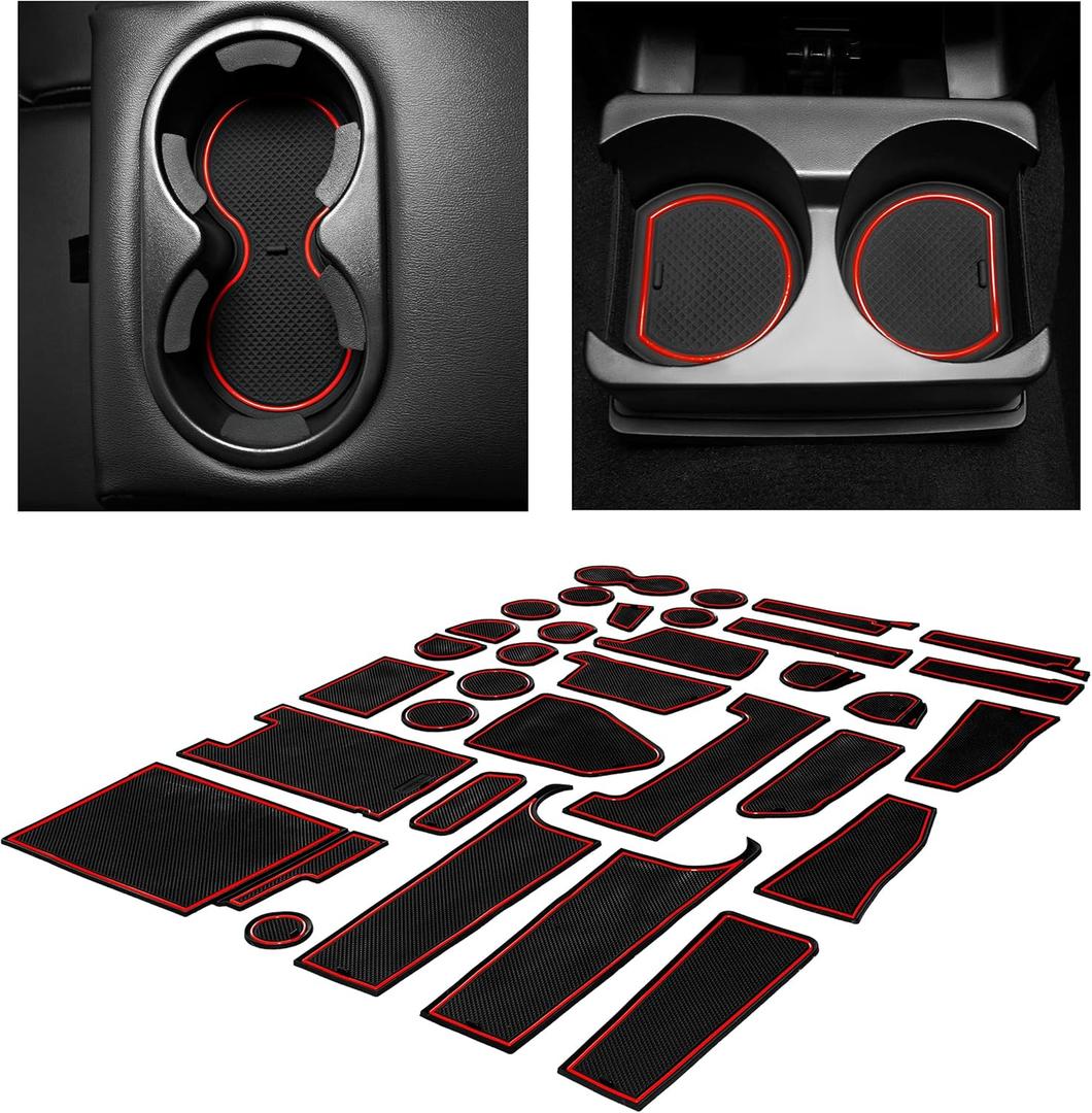 CupHolderHero Compatible with Ford Explorer Accessories 2014-2015 Premium Custom Interior Non-Slip Anti Dust Cup Holder Inserts, Center Console Liner Mats, Door Pocket Liners 31pc Set (Red Trim)