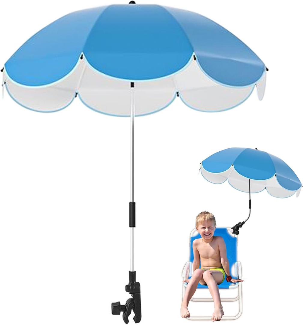 30 Inches Chair Umbrella with Clamp,Waterproof Sunshade for Child Outdoor,Bike Wheelchair Sun Shade with Holder Clip on Beach Chairs,Strollers,Wheelchairs(Chair Not Include)