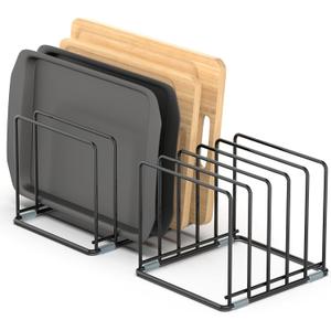 Cutting Board Organizer, [2-Pack] Kitchen Cabinet Organizer, Divided Rack with 5 Slots for Baking Trays, Cutting Boards - Cookie sheet Organizer Inside Cabinet, Baking Sheets Holder (Large)