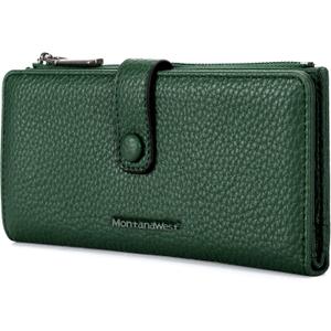 Montana West Women's Wallet Long Bifold Card Holder RFID Blocking with Zipper Coin Pocket (D Large Green)