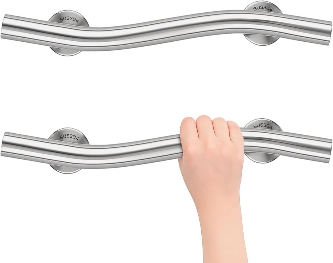 2 Pcs Wave Grab Bar 16 Inch Shower Bar 304 Stainless Steel Brush Finish Right Hand for Bathroom Shower Bathtubs Toilet Steps Bed Home Elderly Handicap Pregnant Women