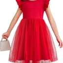 Flypigs Girl Dresses Toddler Flutter Tutu Dress Formal Red Valentine Christmas Birthday Party Tulle Dress for 2 Years