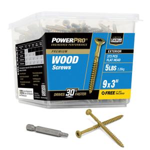 Power Pro Premium Exterior Wood Screws, #9 x 3 Inch All-Purpose Deck Screws for Outdoor Projects, T-25 Star Bit Included, Bronze, 373 Pieces | 48611V4
