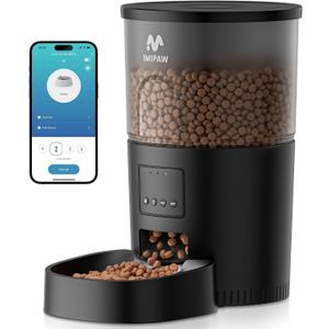IMIPAW Automatic Cat Feeder, 5G WiFi Cat Food Dispenser with APP Remote Control, Pet Dry Food Smart Feeder, Programmable Timed Feeding, Dual Power Supply, 1-10 Meals Per Day, Desiccant Bag, Small pets