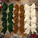 2 x Christmas Velvet Bows 6 Inch Rustic Holiday Wreath Bows  Vintage Velvet Ribbon Bow Ornaments for Christmas Tree, Garland, Gift Wrapping & Home Decorations, (Milky White, Brown, Green)