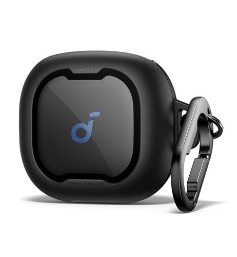 SURITCH for Soundcore Sport X20 Case Cover, Shockproof Bumper with Logo Visible Design Cases, Rugged Protective Covers for Anker Soundcore Sport X20 Earbuds with Carabiner & Cleaning Kit, Black