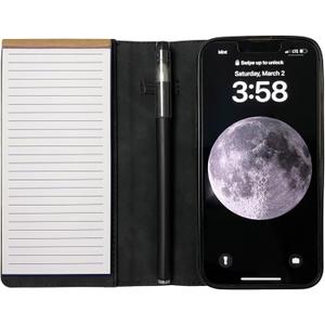 MOJO Notepad Phone Case for iPhone 13/14/15 - Folding Wallet Phone Case with Mini Pen and Note Pad (Black) (Fits iPhone 13)