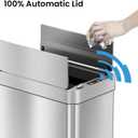 iTouchless 50 Liter / 13 Gallon Wings-Open Lid Sensor Kitchen Trash Can with Odor Filter Dog-Proof Slim Automatic Stainless Steel Garbage Recycling Bin for Home, Office, Bedroom, Business or Garage