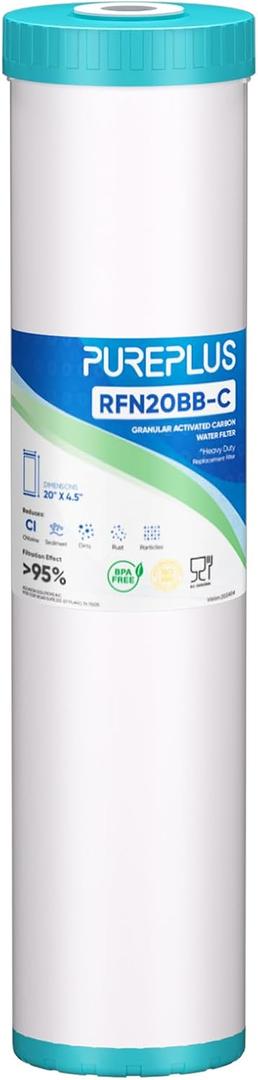 PUREPLUS 5 Micron 20" x 4.5" RFN20BB-C Whole House Granular Activated Carbon Water (GAC) Filter Replacement Cartridge, Replacement for GAC-20BB, FG25B-KS, FI-CAB20-BB, 1 Pack