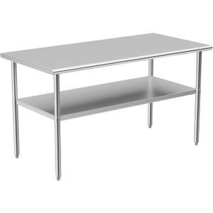 Stainless Steel Table for Prep & Work, NSF Metal Commercial Heavy Duty Table with Adjustable Under Shelf and Foot for Restaurant, Home and Hotel (30x60in)