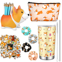 TaoBary Corgi Gifts for Corgi Lovers Includes Corgi Makeup Bag Corgi Pen Pencil Holder with 50 Corgi Stickers 4 Dog Hair Scrunchies Corgi 20 oz Stainless Steel Tumbler for Women(Cute)