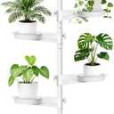 Tension Rod Plant Stand, Plant Poles for Hanging Plants Indoor, 6 Tier Tension Pole Plant Hanger, Floor to Ceiling Plant Pole with 6 Trays Hanging Plant Stand (White)
