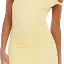 Forever 21 Women's Maxi Dress with Side Ruching Detail and High Neckline, Yellow, L
