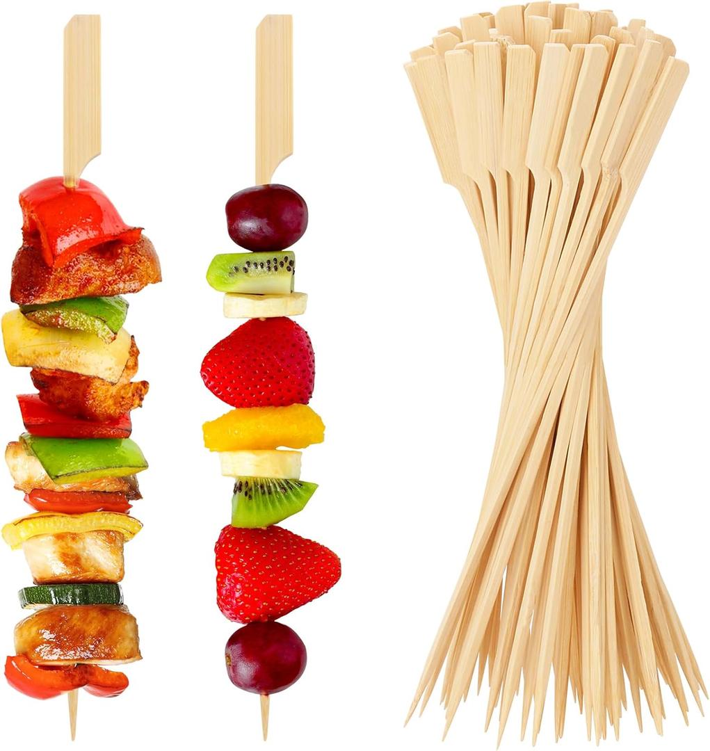 Bamboo Skewers for Appetizers, [10 Inch, 200PCS] Long Cocktail Picks Fancy Toothpicks for Appetizers, Flat Paddle Wooden Skewers Food Sticks for Party Drinks Fruit Charcuterie