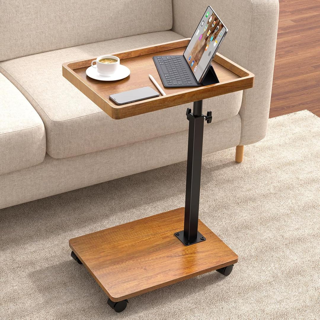 C Table End Table Adjustable Height, 360Swivel TV Tray Table for Small Spaces, Couch Tables That Slide Under, C Shaped Side Tables Living Room and Bedroom for Sofa, Bed,Chair, Snack
