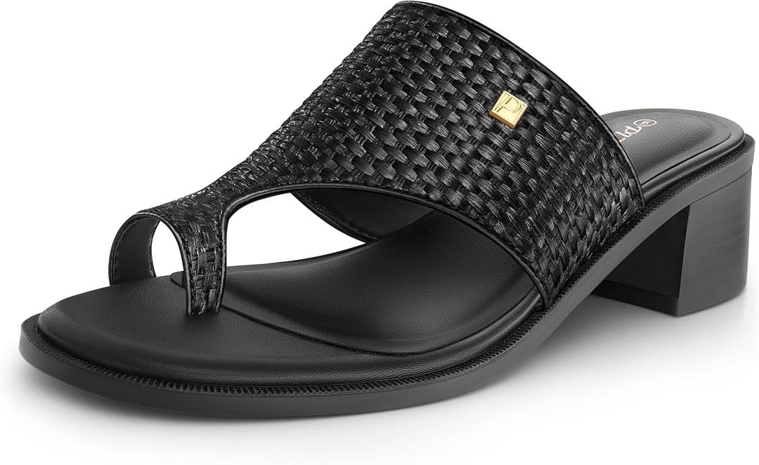 PIZZ ANNU Women's Aurelia Low Block Chunky Heels Sandals Open Toe Slip on Mules Comfortable Dressy Summer Pump Shoes with 1.57 Inches Tall Thick Heel, 9
