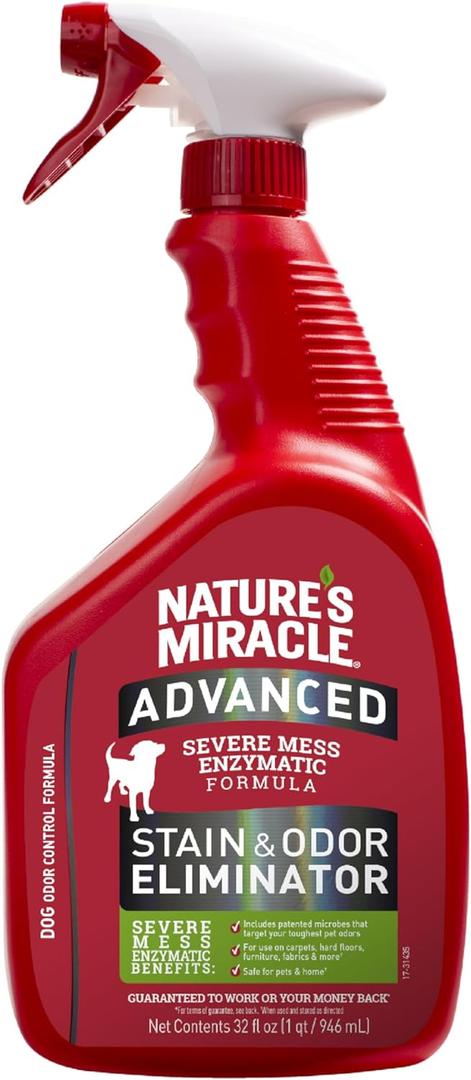 Natures Miracle Advanced Stain and Odor Eliminator Dog Spray, Fresh Scent, Severe Mess Enzymatic Formula for Tough Pet Messes, 32 Ounces,red (32 Fl Oz (Pack of 1))