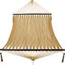 PNAEUT 2 Person Caribbean Rope Hammocks for Outside, 12ft Handwoven Polyester Double Hammock with Spreader Bar for Outdoor Indoor, Max 600 lbs Capacity (Tan)