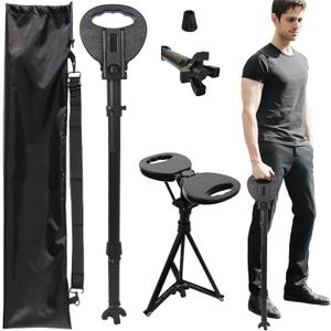 Folding Walking Cane with seat for Men & Women, 2-in-1 Adjustable Portable Cane Chair with Cushion for Seniors & Adults, Walking Stick with Seat with Carry Bag for Hiking Traveling
