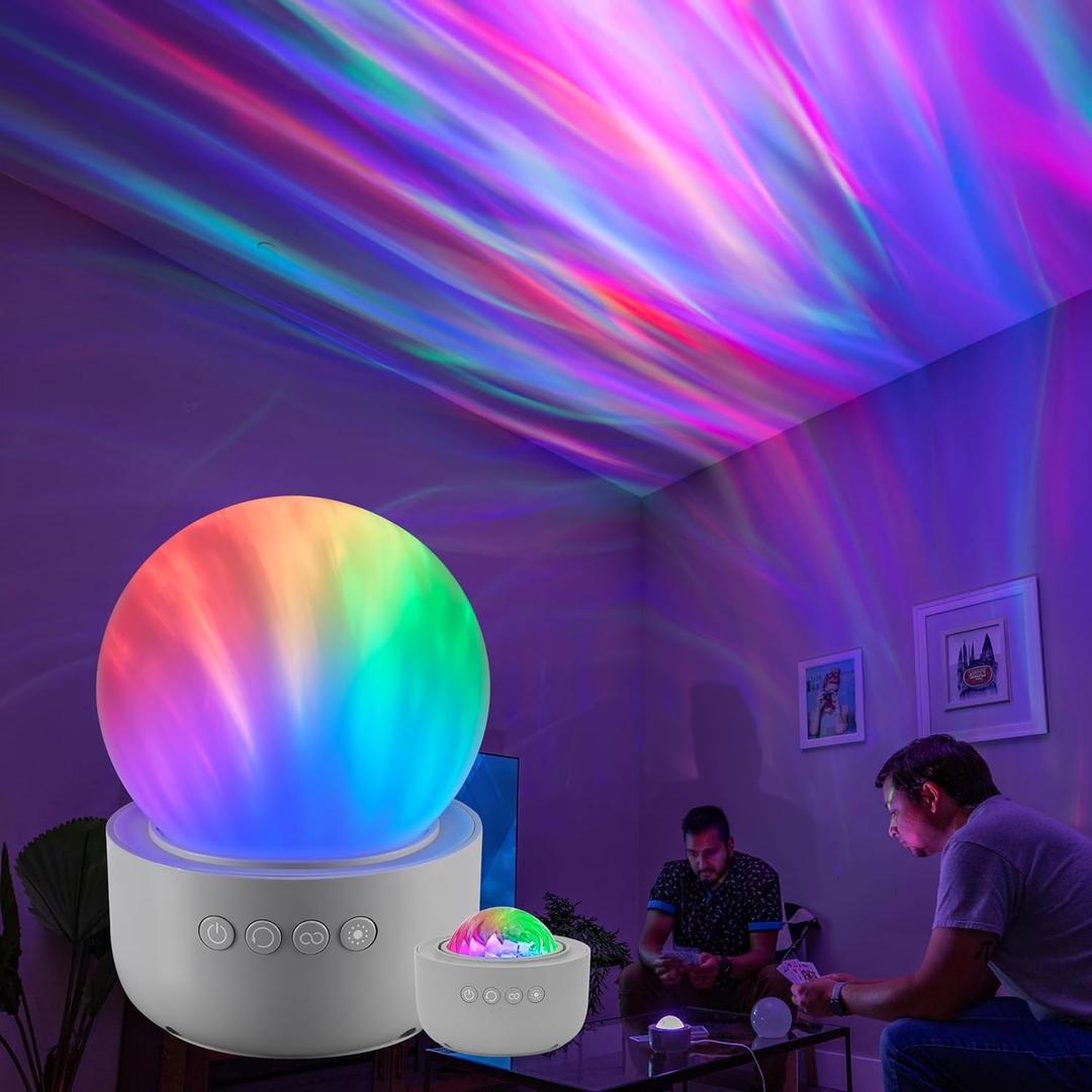 Enbrighten Aurora Crystal-Ball Galaxy Projector  Space, Nebula & Star Night Light with Northern Lights Effect  Tabletop Light for Bedroom, Playroom, Game Room & Parties (76044) (Gray - Aurora Wave)