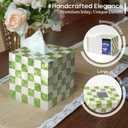 CHI AN HOME 5.7" Square Tissue Box Cover, Handmade Checkered Cube Tissue Box Cover with Capiz Shells, Decorative Tissue Holder for Living Room, Bathroom, Bedroom or Office (Pistachio Green)