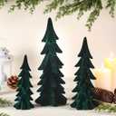 Velvet Christmas Tree Figurines Set of 3 - Tabletop Christmas Tree Figurine Decorations for Indoor Statues Decorative Fireplace Holiday Centerpieces Gifts(Green)