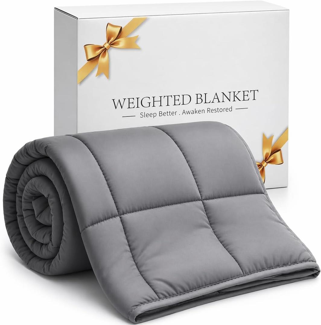 Smart Queen Weighted Blanket 15lbs (48x72,Grey) Twin Size Soft Cooling Heavy Blanket for Sleeping, Breathable All Season Comfort with Premium Glass Beads,Machine Washable