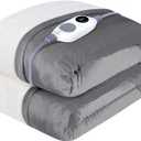 Westinghouse Heated Throw Blanket, Soft Flannel to Sherpa Electric Throw with 6 Heating Levels, 2-10 Hours Time Settings, Fast Heating, Machine Washable 50x60 Inch, Light Grey