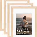 KINLINK A4 Picture Frame, White Oak Solid Wood Frames with Acrylic Plexiglass for Pictures A5 with Mat or A4 without Mat, Tabletop and Wall Display Photo Frame 4 Pack