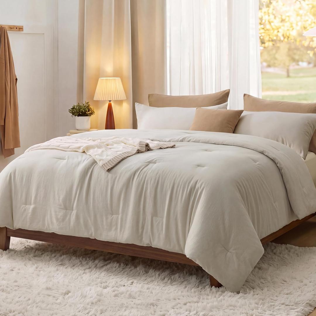 Bedsure California King Comforter Set Prewashed Bedding 3Pcs Beige 104"x96"
GentleSoft, Built to last, all season, bedding, comforter set, warm yet lightweight, gift choice, OEKO-TEX
