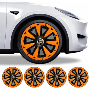 PENSUN 19 Inch Wheel Covers Fit for Tesla Model Y Hubcaps with Full Rim Protection, Sport ABS Wheel Covers Compatible with Tesla Model Y Accessories 2019-2024 (Blade Style (Wolf) - Orange)