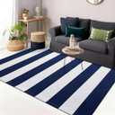 OLANLY Navy and White Striped Rug 3' x 5' Washable Cotton Indoor Outdoor Doormat for Front Door, Entryway, Kitchen, Porch, Patio Decor
