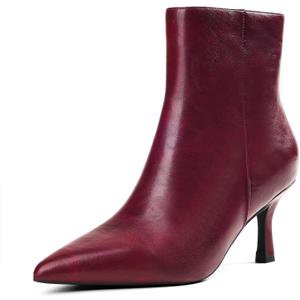 Elisabet Tang Women's Pointed Toe Booties 3 inches Heels Ankle Boots with Side Zipper Dressy Comfy Work Formal Winter Fall (6, Red)