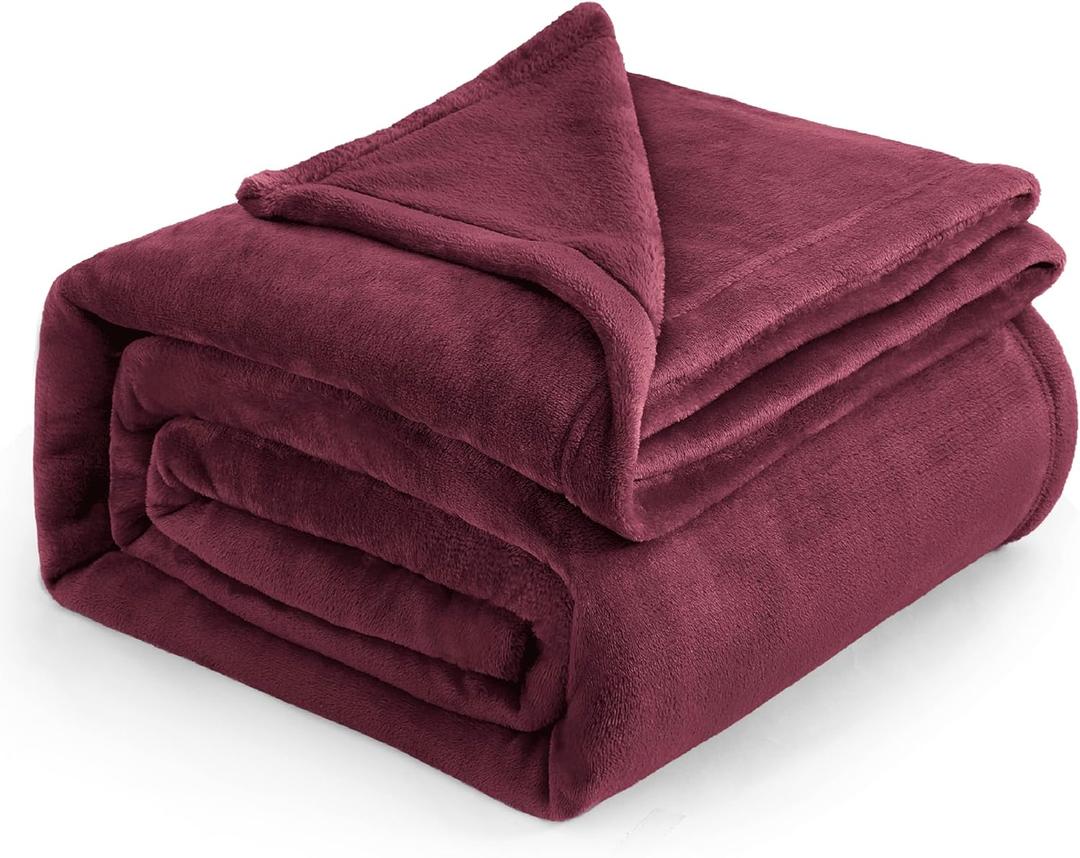 Bedsure GentleSoft Fleece Blankets Queen Size Red Burgundy - Bed Blanket Soft Lightweight Plush Fuzzy Cozy Luxury Microfiber, 90x90 inches