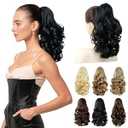 ShulaSHOP Black Ponytail Extensions,12" Short Curly Wavy Claw Clip Pony tails Hair Extensions Natural Soft Synthetic Hairpiece for Women