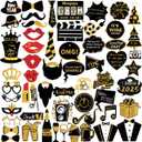 2026 New Year Photo Booth Props Kit, 60pcs Funny New Years Eve Party Photo Booth with Stick for Adult Kids Women Men Party Accessories for 2026 New Year Party Decor Decoration Favor Supplies