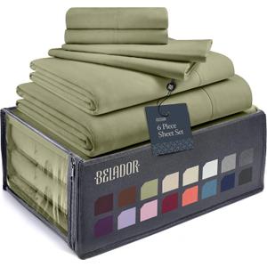 BELADOR Silky Soft King Sheet Set - Luxury 6 Piece Bed Sheets (Sage, Full)